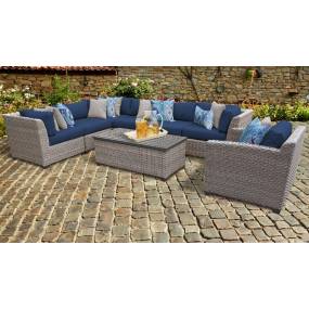 Florence 8 Piece Outdoor Wicker Patio Furniture Set 08d in Navy - TK Classics Florence-08D-Navy