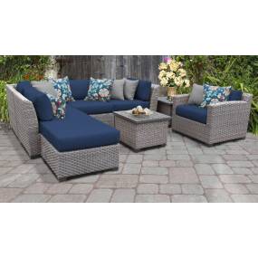Florence 8 Piece Outdoor Wicker Patio Furniture Set 08g in Navy - TK Classics Florence-08G-Navy