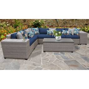 Florence 9 Piece Outdoor Wicker Patio Furniture Set 09b in Navy - TK Classics Florence-09B-Navy