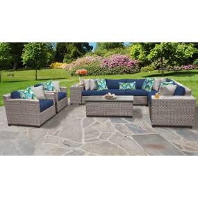 Florence 11 Piece Outdoor Wicker Patio Furniture Set 11d in Navy - TK Classics Florence-11D-Navy