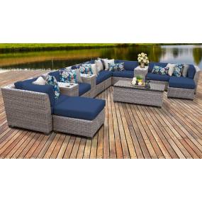 Florence 14 Piece Outdoor Wicker Patio Furniture Set 14a in Navy - TK Classics Florence-14A-Navy