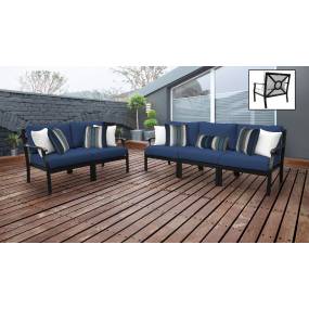 kathy ireland Homes & Gardens Madison Ave. 5 Piece Outdoor Aluminum Patio Furniture Set 05a in Midnight - TK Classics Madison-05A-Navy