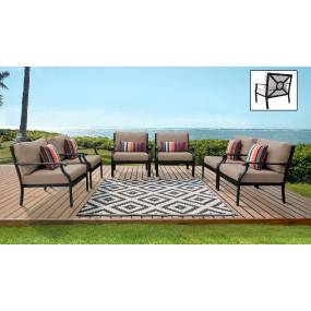 kathy ireland Homes & Gardens Madison Ave. 6 Piece Outdoor Aluminum Patio Furniture Set 06w in Toffee - TK Classics Madison-06W-Wheat