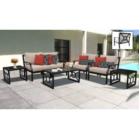 kathy ireland Homes & Gardens Madison Ave. 7 Piece Outdoor Aluminum Patio Furniture Set 07d in Toffee - TK Classics Madison-07D-Wheat