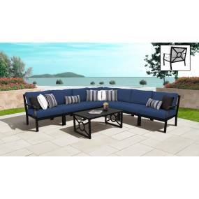 kathy ireland Homes & Gardens Madison Ave. 8 Piece Outdoor Aluminum Patio Furniture Set 08a in Midnight - TK Classics Madison-08A-Navy