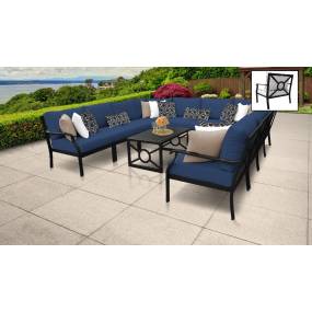 kathy ireland Homes & Gardens Madison Ave. 11 Piece Outdoor Aluminum Patio Furniture Set 11a in Midnight - TK Classics Madison-11A-Navy