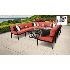 kathy ireland Homes & Gardens Madison Ave. 11 Piece Outdoor Aluminum Patio Furniture Set 11a in Persimmon - TK Classics Madison-11A-Tangerine
