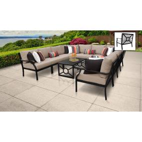 kathy ireland Homes & Gardens Madison Ave. 11 Piece Outdoor Aluminum Patio Furniture Set 11a in Toffee - TK Classics Madison-11A-Wheat