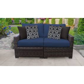kathy ireland Homes & Gardens River Brook 2 Piece Outdoor Wicker Patio Furniture Set 02a in Midnight - TK Classics River-02A-Navy