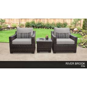 kathy ireland Homes & Gardens River Brook 3 Piece Outdoor Wicker Patio Furniture Set 03a in Truffle - TK Classics River-03A