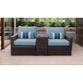kathy ireland Homes & Gardens River Brook 3 Piece Outdoor Wicker Patio Furniture Set 03b in Tranquil - TK Classics River-03B-Spa