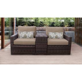 kathy ireland Homes & Gardens River Brook 3 Piece Outdoor Wicker Patio Furniture Set 03b in Toffee - TK Classics River-03B-Wheat