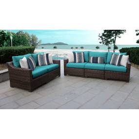 kathy ireland Homes & Gardens River Brook 5 Piece Outdoor Wicker Patio Furniture Set 05a in Aqua - TK Classics River-05A-Aruba