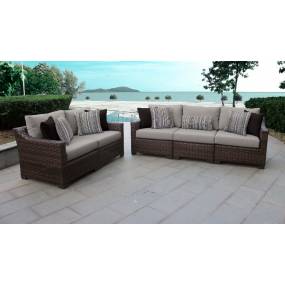 kathy ireland Homes & Gardens River Brook 5 Piece Outdoor Wicker Patio Furniture Set 05a in Truffle - TK Classics River-05A-Ash