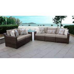 kathy ireland Homes & Gardens River Brook 5 Piece Outdoor Wicker Patio Furniture Set 05a in Almond - TK Classics River-05A-Beige