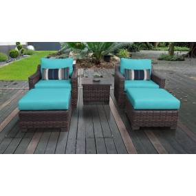 kathy ireland Homes & Gardens River Brook 5 Piece Outdoor Wicker Patio Furniture Set 05b in Aqua - TK Classics River-05B-Aruba