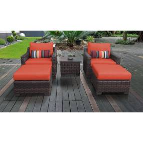 kathy ireland Homes & Gardens River Brook 5 Piece Outdoor Wicker Patio Furniture Set 05b in Persimmon - TK Classics River-05B-Tangerine