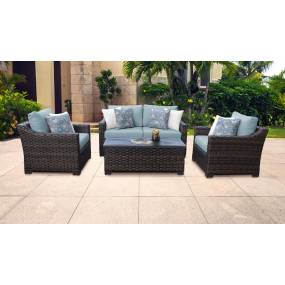 kathy ireland Homes & Gardens River Brook 5 Piece Outdoor Wicker Patio Furniture Set 05c in Tranquil - TK Classics River-05C-Spa
