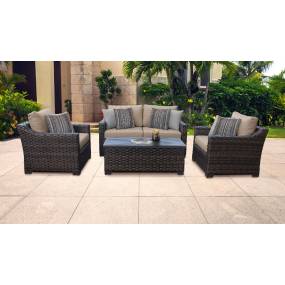 kathy ireland Homes & Gardens River Brook 5 Piece Outdoor Wicker Patio Furniture Set 05c in Toffee - TK Classics River-05C-Wheat