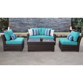 kathy ireland Homes & Gardens River Brook 5 Piece Outdoor Wicker Patio Furniture Set 05d in Aqua - TK Classics River-05D-Aruba