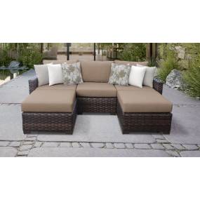 kathy ireland Homes & Gardens River Brook 5 Piece Outdoor Wicker Patio Furniture Set 05e in Toffee - TK Classics River-05E-Wheat