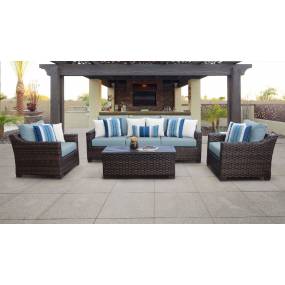 kathy ireland Homes & Gardens River Brook 6 Piece Outdoor Wicker Patio Furniture Set 06r in Tranquil - TK Classics River-06R-Spa