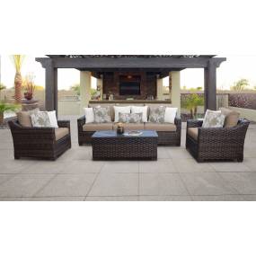 kathy ireland Homes & Gardens River Brook 6 Piece Outdoor Wicker Patio Furniture Set 06r in Toffee - TK Classics River-06R-Wheat