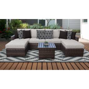 kathy ireland Homes & Gardens River Brook 7 Piece Outdoor Wicker Patio Furniture Set 07a in Truffle - TK Classics River-07A-Ash