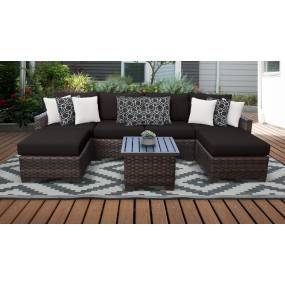 kathy ireland Homes & Gardens River Brook 7 Piece Outdoor Wicker Patio Furniture Set 07a in Onyx - TK Classics River-07A-Black