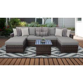 kathy ireland Homes & Gardens River Brook 7 Piece Outdoor Wicker Patio Furniture Set 07a in Slate - TK Classics River-07A-Grey
