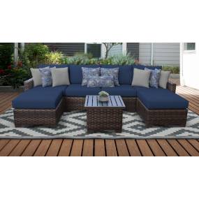 kathy ireland Homes & Gardens River Brook 7 Piece Outdoor Wicker Patio Furniture Set 07a in Midnight - TK Classics River-07A-Navy