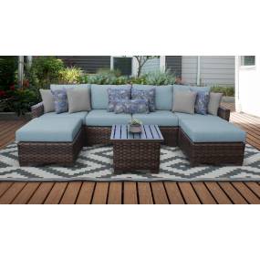 kathy ireland Homes & Gardens River Brook 7 Piece Outdoor Wicker Patio Furniture Set 07a in Tranquil - TK Classics River-07A-Spa