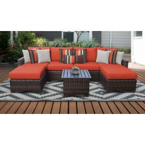 kathy ireland Homes & Gardens River Brook 7 Piece Outdoor Wicker Patio Furniture Set 07a in Persimmon - TK Classics River-07A-Tangerine