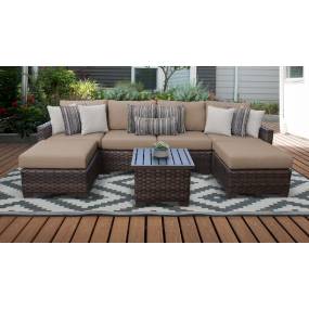 kathy ireland Homes & Gardens River Brook 7 Piece Outdoor Wicker Patio Furniture Set 07a in Toffee - TK Classics River-07A-Wheat