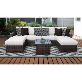 kathy ireland Homes & Gardens River Brook 7 Piece Outdoor Wicker Patio Furniture Set 07a in Alabaster - TK Classics River-07A-White