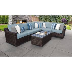 kathy ireland Homes & Gardens River Brook 7 Piece Outdoor Wicker Patio Furniture Set 07b in Tranquil - TK Classics River-07B-Spa