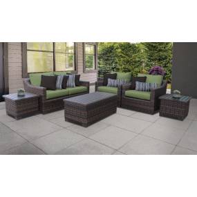kathy ireland Homes & Gardens River Brook 7 Piece Outdoor Wicker Patio Furniture Set 07d in Forest - TK Classics River-07D-Cilantro