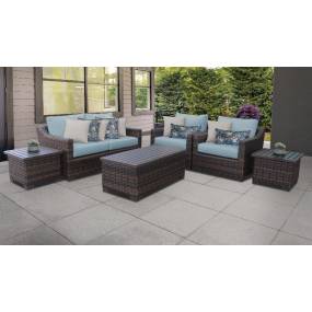 kathy ireland Homes & Gardens River Brook 7 Piece Outdoor Wicker Patio Furniture Set 07d in Tranquil - TK Classics River-07D-Spa