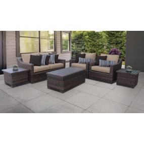 kathy ireland Homes & Gardens River Brook 7 Piece Outdoor Wicker Patio Furniture Set 07d in Toffee - TK Classics River-07D-Wheat