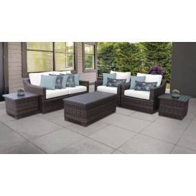 kathy ireland Homes & Gardens River Brook 7 Piece Outdoor Wicker Patio Furniture Set 07d in Alabaster - TK Classics River-07D-White