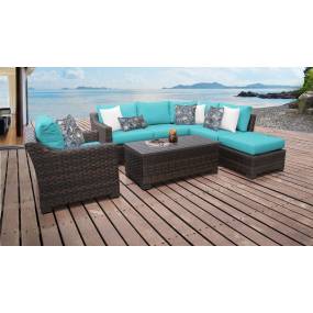kathy ireland Homes & Gardens River Brook 7 Piece Outdoor Wicker Patio Furniture Set 07f in Aqua - TK Classics River-07F-Aruba