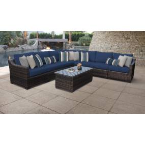 kathy ireland Homes & Gardens River Brook 8 Piece Outdoor Wicker Patio Furniture Set 08a in Midnight - TK Classics River-08A-Navy