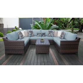 kathy ireland Homes & Gardens River Brook 9 Piece Outdoor Wicker Patio Furniture Set 09c in Tranquil - TK Classics River-09C-Spa