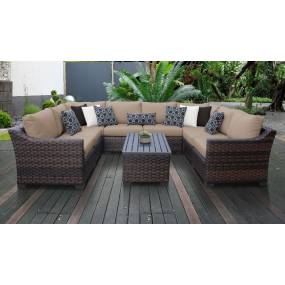 kathy ireland Homes & Gardens River Brook 9 Piece Outdoor Wicker Patio Furniture Set 09c in Toffee - TK Classics River-09C-Wheat