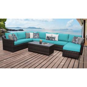 kathy ireland Homes & Gardens River Brook 9 Piece Outdoor Wicker Patio Furniture Set 09d in Aqua - TK Classics River-09D-Aruba