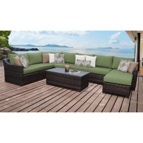 kathy ireland Homes & Gardens River Brook 9 Piece Outdoor Wicker Patio Furniture Set 09d in Forest - TK Classics River-09D-Cilantro