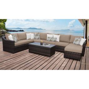 kathy ireland Homes & Gardens River Brook 9 Piece Outdoor Wicker Patio Furniture Set 09d in Toffee - TK Classics River-09D-Wheat