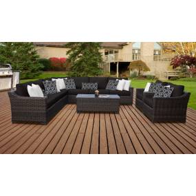 kathy ireland Homes & Gardens River Brook 10 Piece Outdoor Wicker Patio Furniture Set 10a in Onyx - TK Classics River-10A-Black