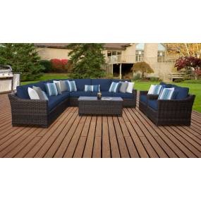 kathy ireland Homes & Gardens River Brook 10 Piece Outdoor Wicker Patio Furniture Set 10a in Midnight - TK Classics River-10A-Navy