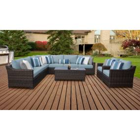 kathy ireland Homes & Gardens River Brook 10 Piece Outdoor Wicker Patio Furniture Set 10a in Tranquil - TK Classics River-10A-Spa